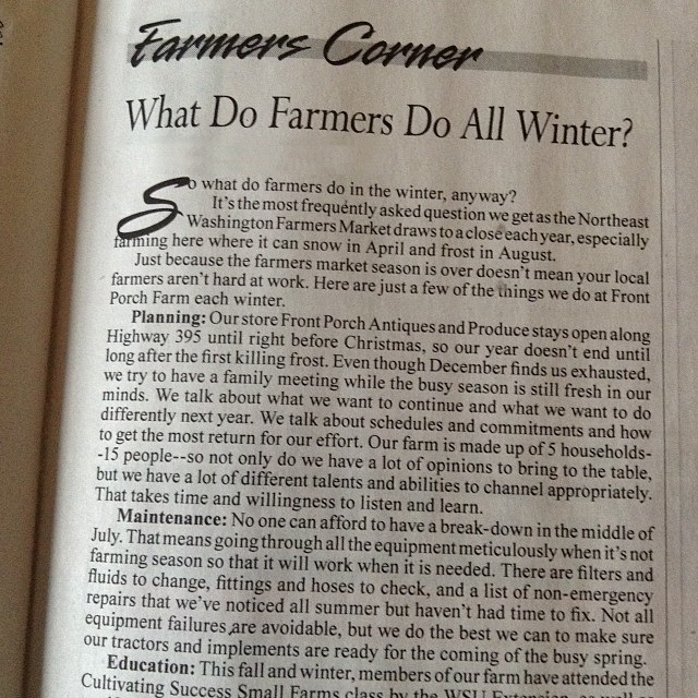 What Do Farmers Do All Winter? An article in the Columbia Monthly, Colville, Washington.